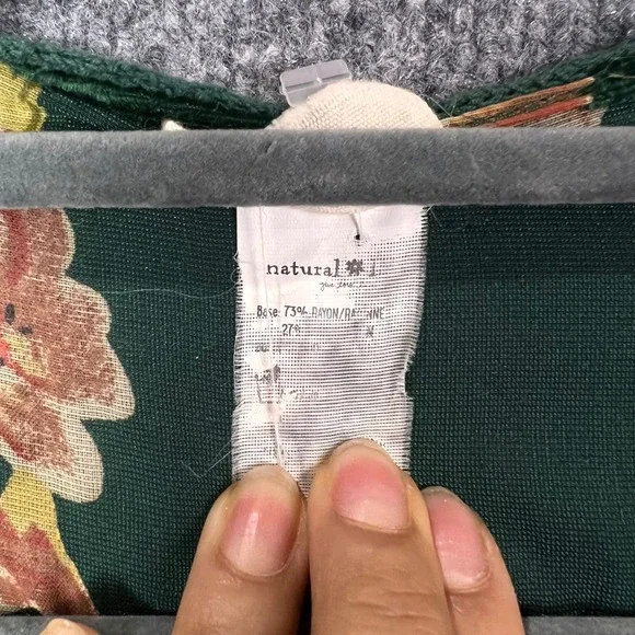 Natural Life Green Floral Velvet Kimono Cardigan Wrap Duster One Size - Picture 8 of 9